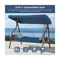 3-Seat Outdoor Porch Swing with Stand, Patio Swing with Canopy, 2 in 1 Porch …