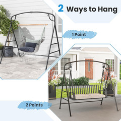Metal Swing Frame, Porch Swing Stand with Extra Side Bars, 3-Ring Design, Heavy