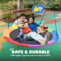 60 Inch Tree Swing Large Round Saucer 700lbs Outdoor Fun with 2 Hanging Straps