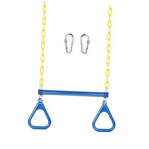 Trapeze Bar Swing Set Gym Rings 47″ Heavy Duty Chain Swing Set 17″ Blue