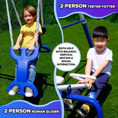 Super 9 Metal Swing Set for Outdoor Backyard Play: Teeter Totter, Glide Ride, Ro