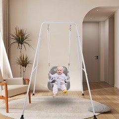 3 in 1 Toddler Swing Set with Metal Stand Indoor Outdoor Baby Swing Gray