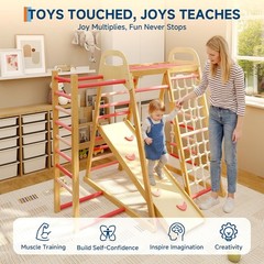 7-in-1 Indoor Kids Wooden Climber Playset: Jungle Gym for Toddlers & Playground