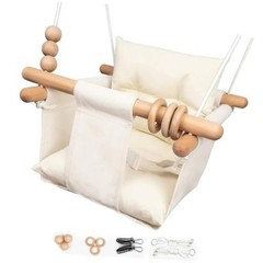 Baby Swing Outdoor Indoor Toddler Swing Seat with Safety Belt, Cream Checkered