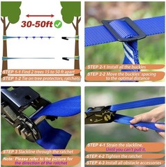 Warrior Obstacle Course for Kids, 56ft Slackline Kit with 8 Ninja Accessories(B)