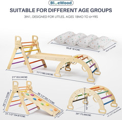 Pikler Triangle Set, Foldable Wooden Toddler Climbing Toys Indoor Playground Jun