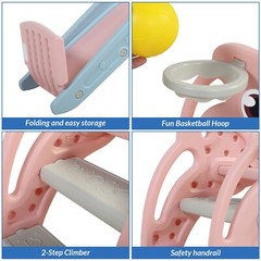 3 in 1 Kids Slide Indoor Outdoor Climber Playset for Baby w/Basketball Hoop&Ball