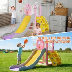 6 in 1 Toddler Playset Toddler Slide and Climber Playset, L-Shaped Kids Slide…