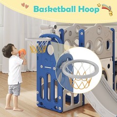 8 in 1 Toddler Slide Set Kids Slide with Basketball Hoop, Playset for Kids Blue