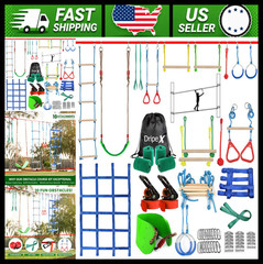 Ninja Warrior Backyard Obstacle Course Slackline Kit with Swing and Ladder