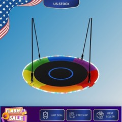 Saucer Tree Swing 700lbs 40 Inch Outdoor Kids Adults LED Lights Rainbow