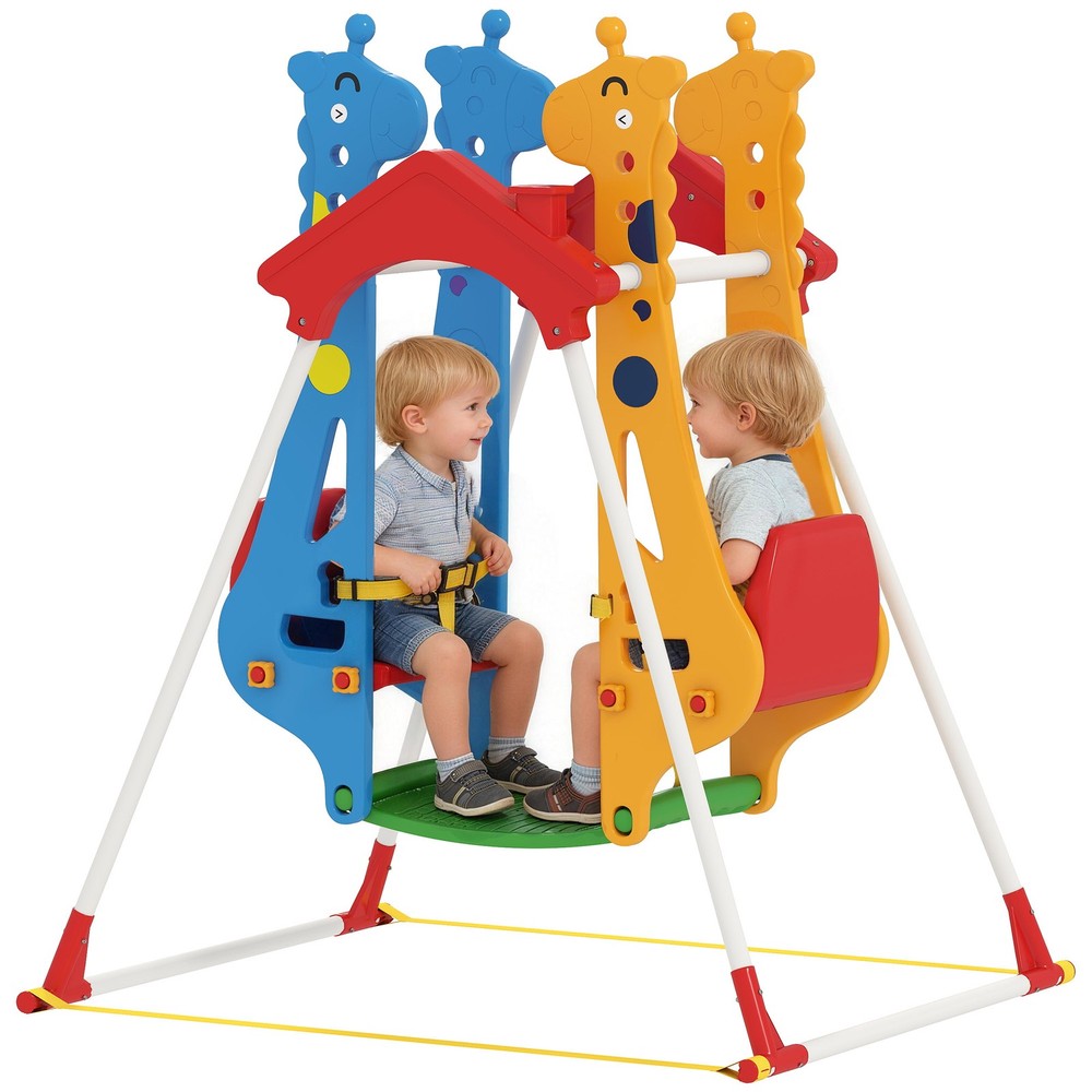 Kids Indoor Swing with Double Seats and Safety Belts, Mixed-Color