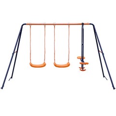 Durable Double Swing Set Garden Swing with 1 Seesaw Set for Children Garden