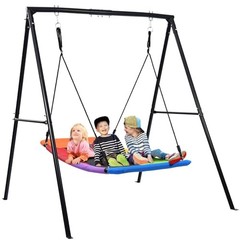Swing Sets for Backyard, 440lbs Heavy 440LBS & 6FT Black Frame + Rainbow Swing