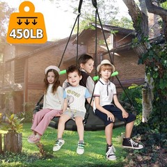 Black Round Saucer Swing with Handles -Made of Sturdy Frame,PP Mat,Adjustable…