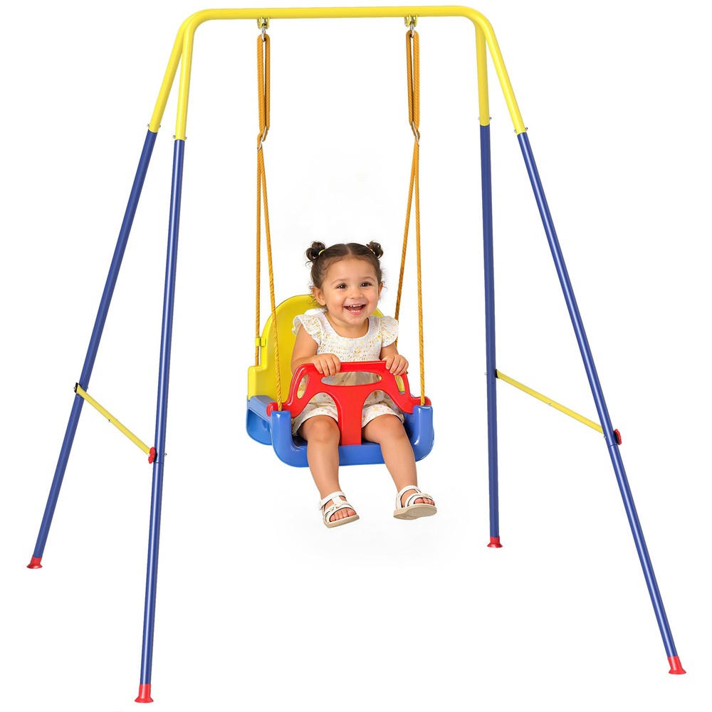 3 in 1 Toddler Swing Set, Folding Child Swing Set for Kids, Blue