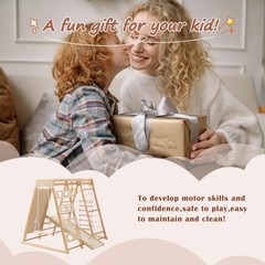 9-in-1 Indoor Wooden Play Structure w/ Slide & Climbing Wall for Toddlers Age 3+