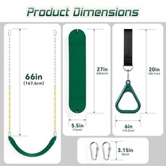 Toddler Swing & Gym Rings – Swing Set Accessories with Snap Hooks, 2 Green2