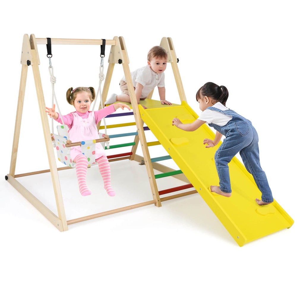 4-in-1 Indoor Jungle Gym w/Baby Swing, Climber, Ladder and Resting Platform