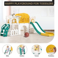 8 in 1 Toddle Slide Playset, Kids Slide and Climber Playset w/Aisle, Basketba…