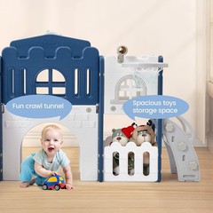 8 in 1 Toddler Slide Kids Climber Playset Indoor Outdoor Slide Blue For 1-3 Age