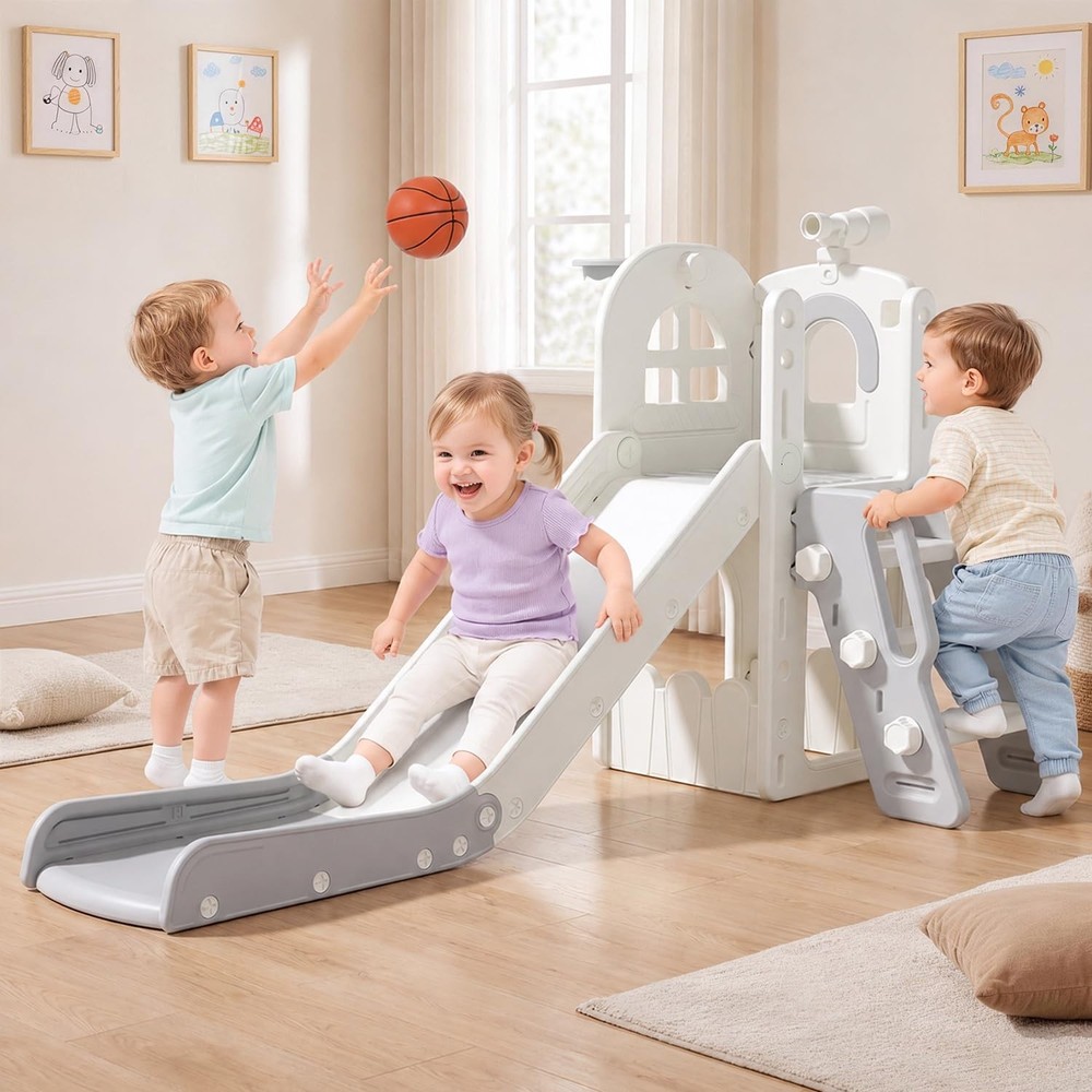 6-in-1 Toddler Slide Playset with Hoop&Telescope Indoor/Outdoor
