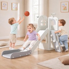 6-in-1 Toddler Slide Playset with Hoop&Telescope Indoor/Outdoor