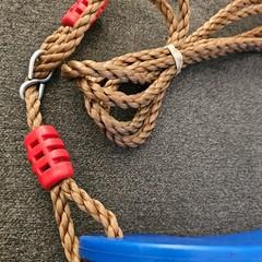 Blue Plastic Swing Seat with Rope and Metal Rings Kids Playground Accessory