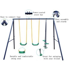 2 in 1 Toddler Swing Set w/ Belt Swing & Glider, Blue, for Backyard Outdoor Play