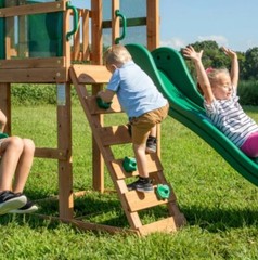 Cedar Swing Set Play Ground Slide Kid Wooden Wall Back Yard Children Wood House