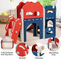 8 in 1 Kids Slide Set Toddler Climber Slide Play Set With Basketabll Hoop Tunnel