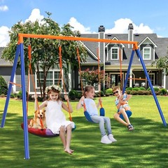 3-in-1 Swing Set 550 lbs with Heavy Duty Metal A-Frame Adjustable for Backyard