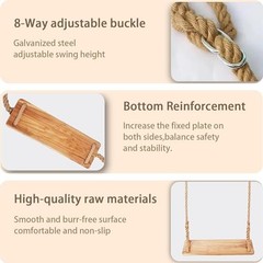 Hanging Wooden Swing, Seat 19.7″x 5.1″× 1.2″, Tree Swings for Adults and Kids