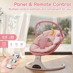 Electric Baby Swing Remote Control 5 Speeds Detachable Seat Pink 0-6M