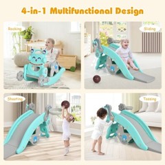 4-in-1 Kids Rocking Horse Toy Children and Slide Set Gift Kids w/Basketball Hoop