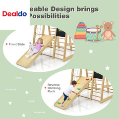 8-In-1 Wooden Climber Play Set with Slide and Swing for Kids