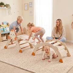 Climbing Toy Set w/ Arch, Foldable Ladder & Wooden Indoor Playground Jungle Gym