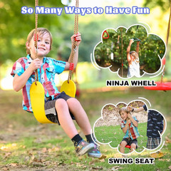 Ninja Warrior Obstacle Course for Kids Backyard-65Ft Slackline Kit with 13 Obsta