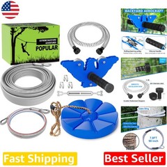 65ft Zipline Kit | Stainless Steel Trolley, Swing Seat, Spring Brake | Fun