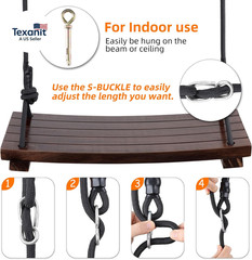 Wood Swing Seat, Carbonized Hanging Wood Tree Swing 19.7 X9.8 X1.0 Inch for Adul