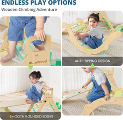 Pikler Triangle Set, Toddler Wooden Climbing Toys Indoor 7in1 Foldable