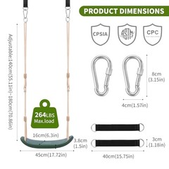 Weatherproof Kids Swing Seat,264lbs Heavy Duty Tree Swing with Ergonomic Green