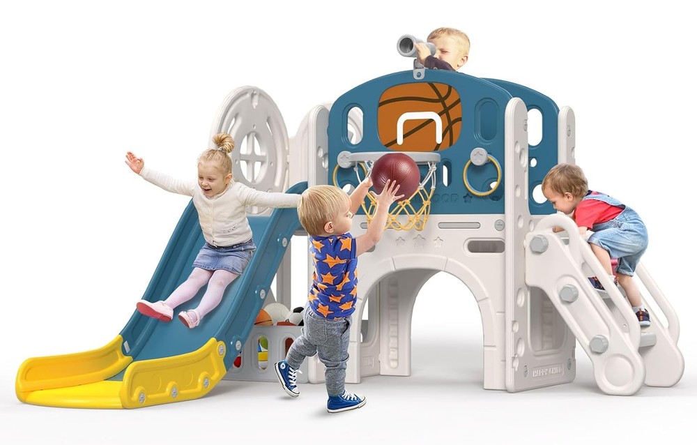 Toddler Outdoor Playset Blue Yellow Slide 9 in 1 Age 1 3