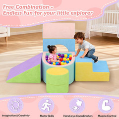 Toddler Climbing Toys Indoor, 6-Piece Baby Foam Climbing Blocks with Ball Pit, C