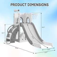 6 in 1 Toddler Slide,Baby Playset for Indoor Outdoor Playground with Basketba…