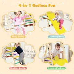 4-in-1 Indoor Jungle Gym w/Baby Swing, Climber, Ladder and Resting Platform