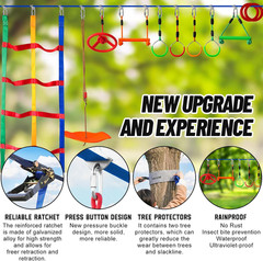 Ninja Warrior Obstacle Course for Kids – 52ft Slackline with 11 Fun Obstacles