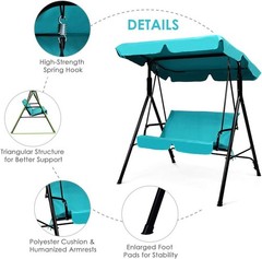 2 Person Turquoise Outdoor Swing with Canopy