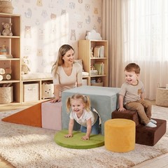 6PCS Foam Climbing Blocks, Velvet Indoor Climb & Crawl Activity Playset for Kids