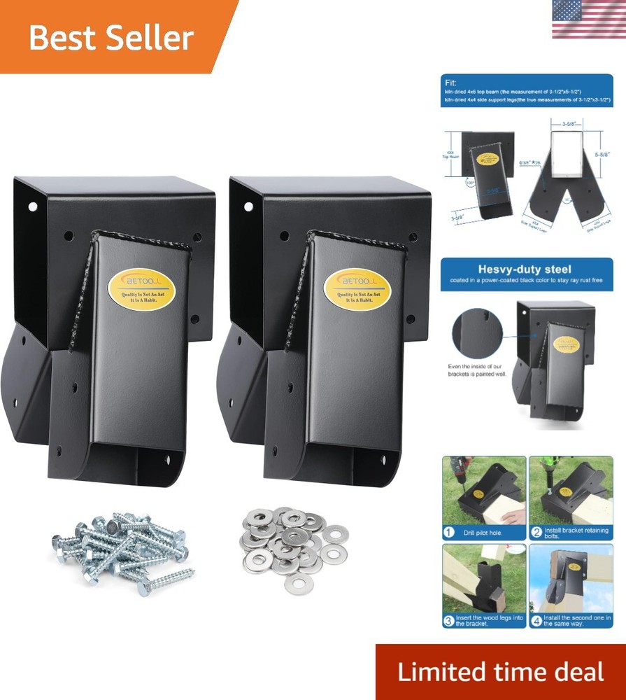Heavy Duty Swing Set Brackets for A-frame Construction – Rust-Resistant Black…